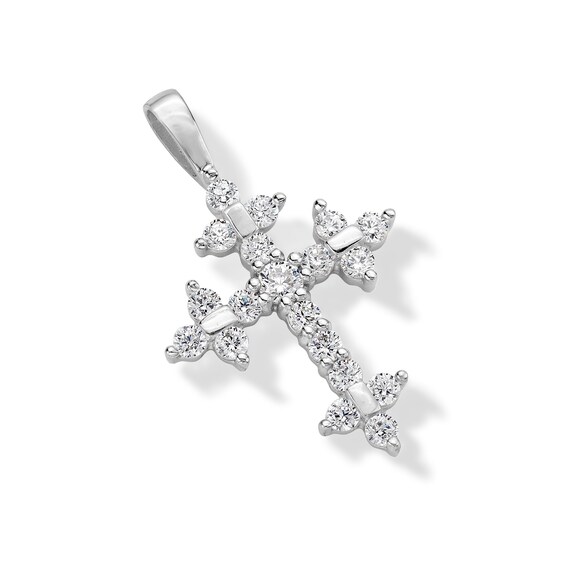 10K Solid White Gold CZ Cross Charm