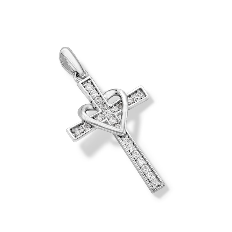 Main Image 3 of 10K Solid White Gold CZ Cross with Heart Charm