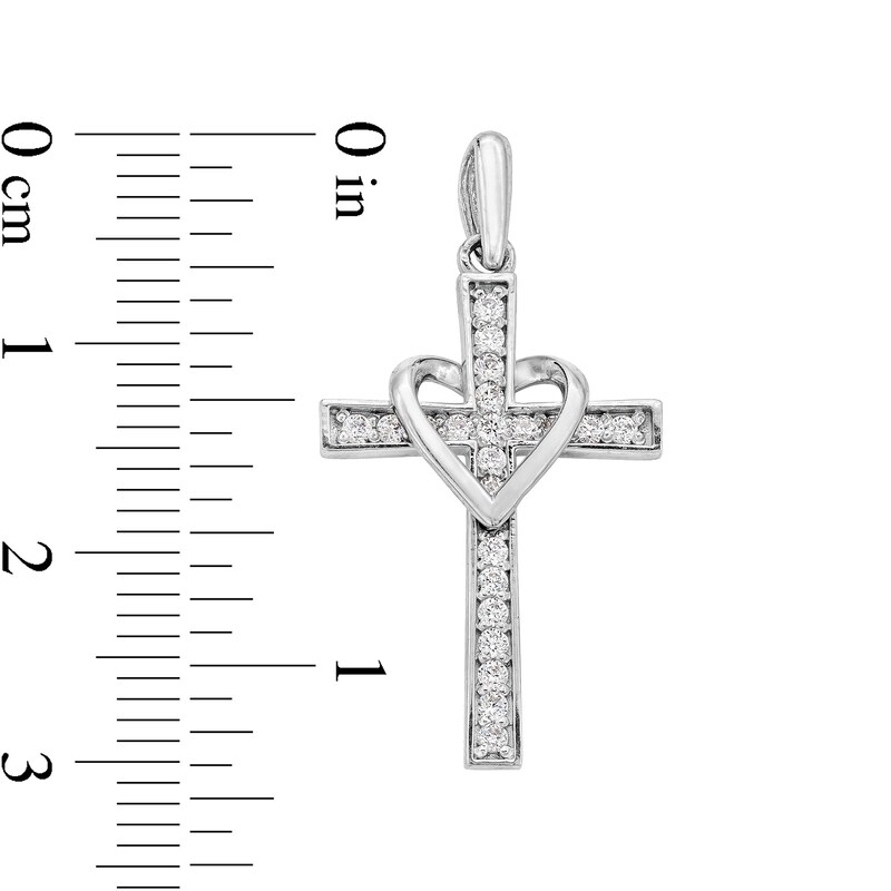 Main Image 4 of 10K Solid White Gold CZ Cross with Heart Charm