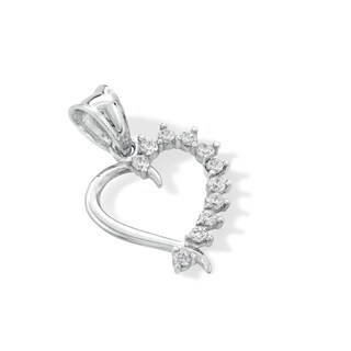 10K Solid White Gold CZ Half-Stone Heart Necklace Charm