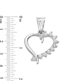 10K Solid White Gold CZ Half-Stone Heart Necklace Charm