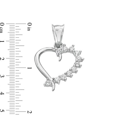 10K Solid White Gold CZ Half-Stone Heart Necklace Charm