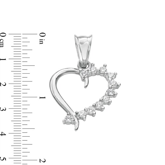 10K Solid White Gold CZ Half-Stone Heart Necklace Charm