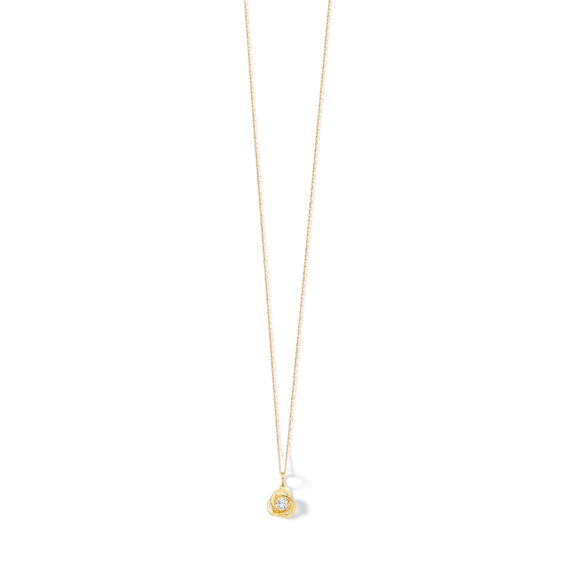 14K Semi-Solid Gold CZ Love Knot Pendant - 16" + 2"