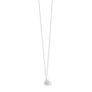10K Semi-Solid White Gold CZ Halo Pendant - 16" + 2"