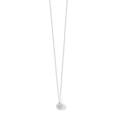 10K Semi-Solid White Gold CZ Halo Pendant - 16" + 2"