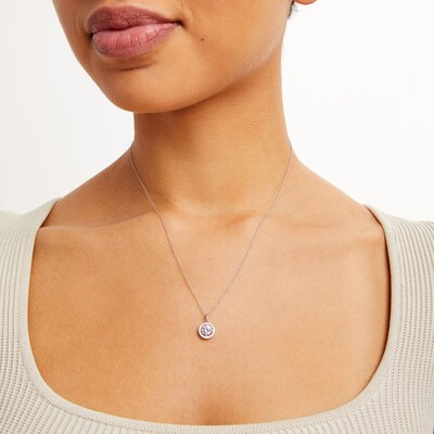 10K Semi-Solid White Gold CZ Halo Pendant - 16" + 2"