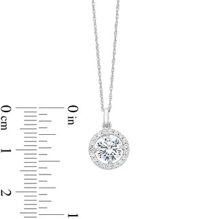 10K Semi-Solid White Gold CZ Halo Pendant - 16" + 2"