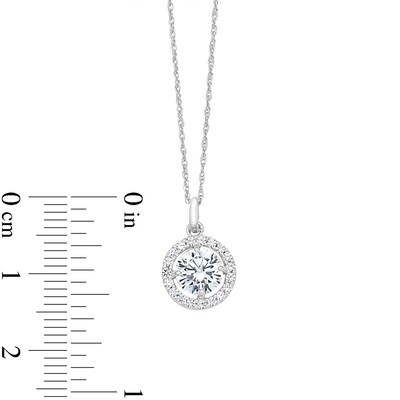 10K Semi-Solid White Gold CZ Halo Pendant - 16" + 2"
