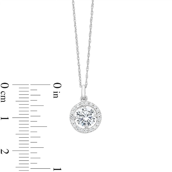 10K Semi-Solid White Gold CZ Halo Pendant - 16" + 2"