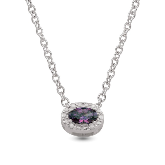 Sterling Silver Diamond Accent Halo Birthstone Necklace