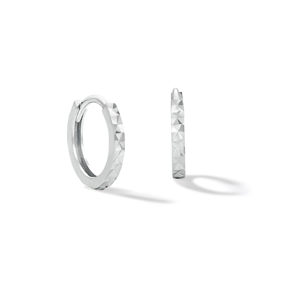 10K Solid White Gold Diamond-Cut Huggies