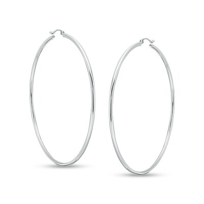 10K Hollow White Gold 70mm Hoops