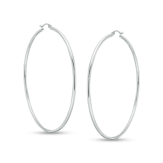 10K Hollow White Gold 70mm Hoops