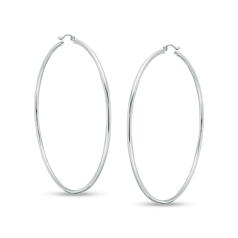 10K Hollow White Gold 70mm Hoops
