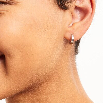 ​​​​​​​14K Solid White Gold Snap Hoops