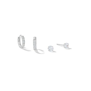 10K Solid White Gold CZ Studs and Huggies Set