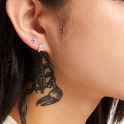10K Solid White Gold CZ Studs and Huggies Set