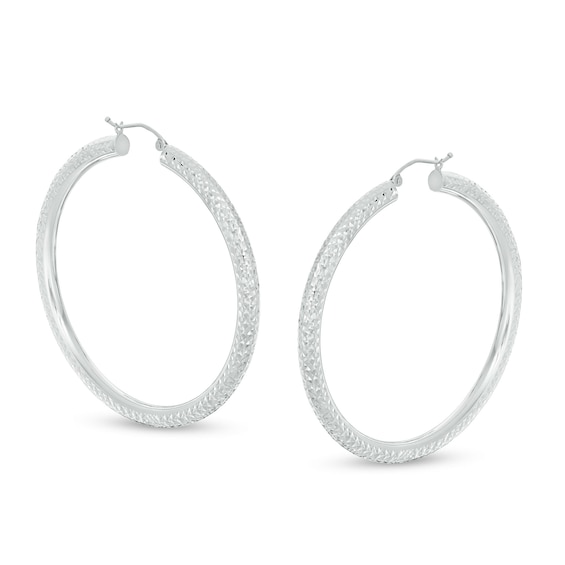 10K Hollow White Gold Diamond-Cut 70mm Hoops