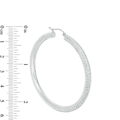 10K Hollow White Gold Diamond-Cut 70mm Hoops