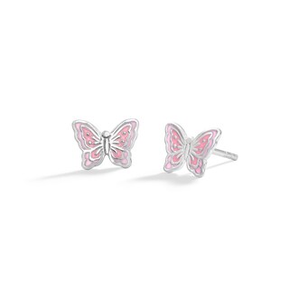 Child's Sterling Silver Pink Enamel Butterfly Studs