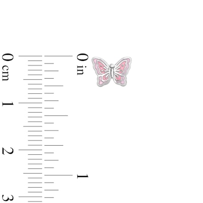 Child's Sterling Silver Pink Enamel Butterfly Studs