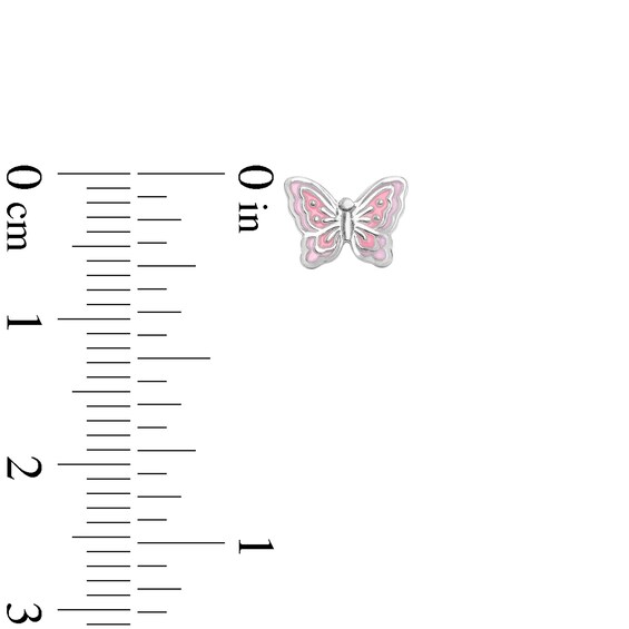 Child's Sterling Silver Pink Enamel Butterfly Studs