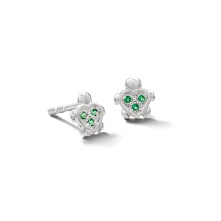 Child's Sterling Silver Green CZ Turtle Studs