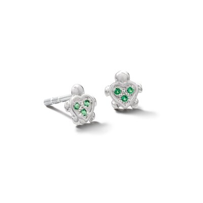 Child's Sterling Silver Green CZ Turtle Studs