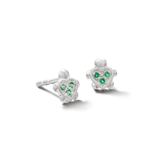 Child's Sterling Silver Green CZ Turtle Studs