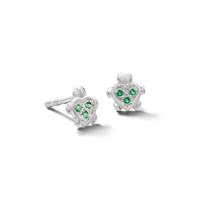 Child's Sterling Silver Green CZ Turtle Studs