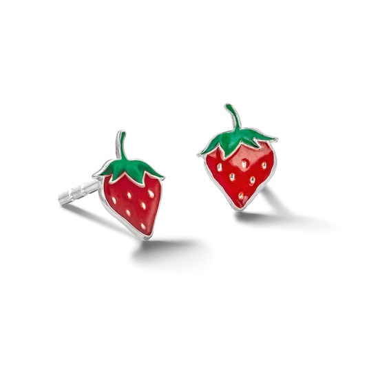 Child's Sterling Silver Enamel Strawberry Studs