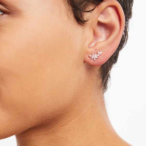 10K Solid Gold CZ Pink Flower Cluster Studs