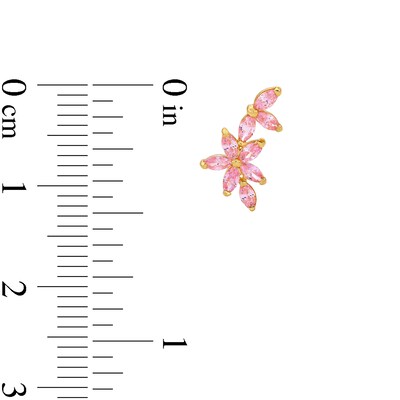 10K Solid Gold CZ Pink Flower Cluster Studs