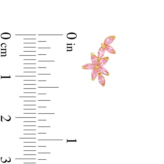 10K Solid Gold CZ Pink Flower Cluster Studs