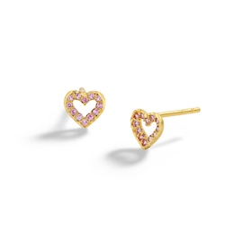 10K Solid Gold CZ Pink Open Heart Studs