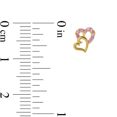 10K Solid Gold CZ Pink Double Heart Studs