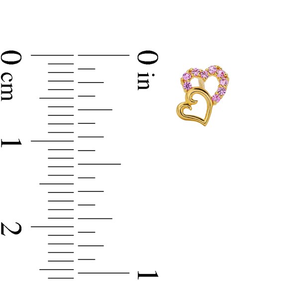 10K Solid Gold CZ Pink Double Heart Studs