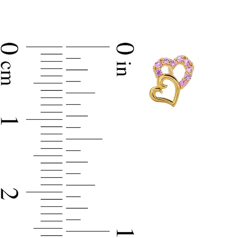 Main Image 3 of 10K Solid Gold CZ Pink Double Heart Studs