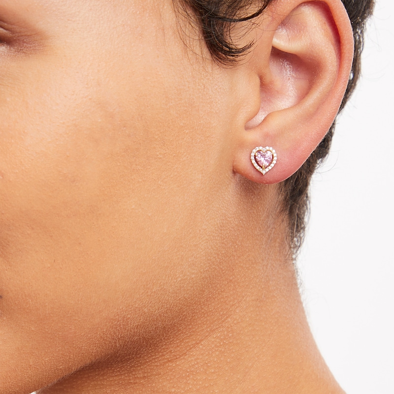 Main Image 2 of 14K Gold Pink CZ Heart Studs