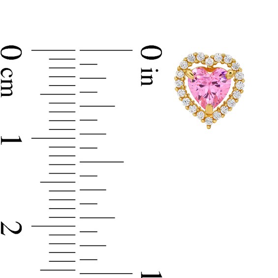 14K Gold Pink CZ Heart Studs