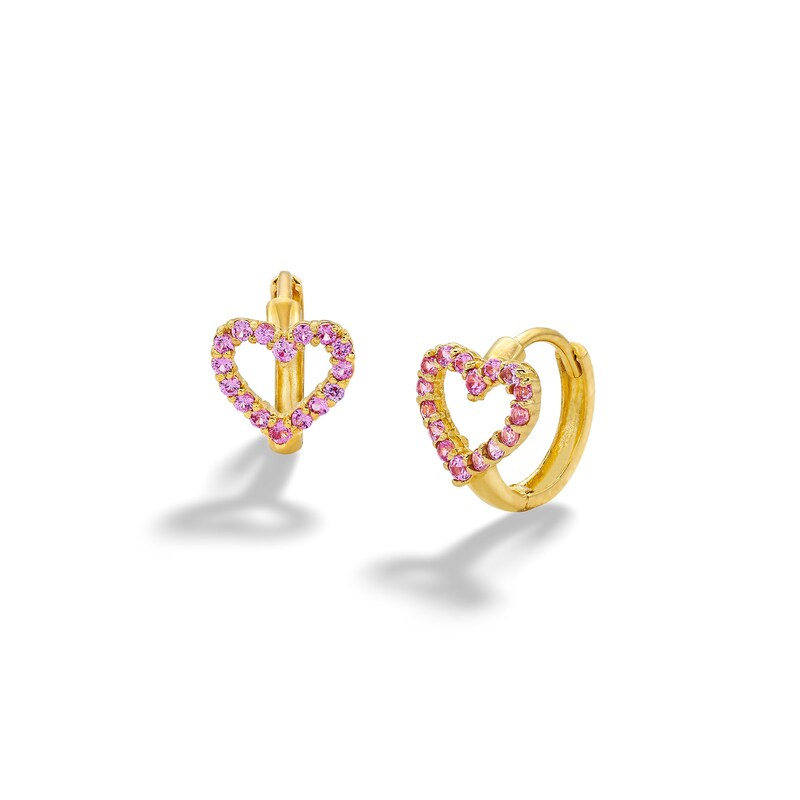 Main Image 1 of 10K Solid Gold CZ Pink Open Heart Huggies