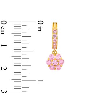 ​​​​​​​10K Solid Gold CZ Pink Flower Dangle Huggies