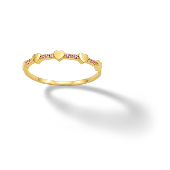 10K Solid Gold CZ Pink Heart Band Ring