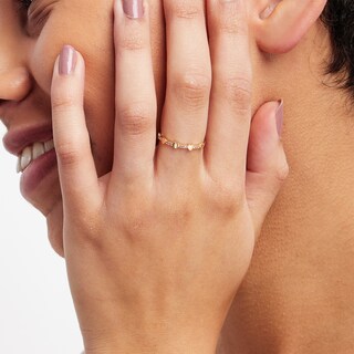 10K Solid Gold CZ Pink Heart Band Ring