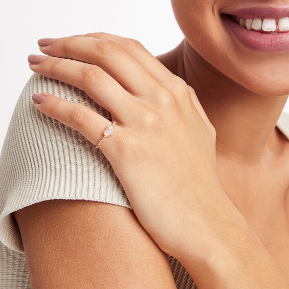 ​​​​​​​10K Solid Gold CZ Pink Heart Ring