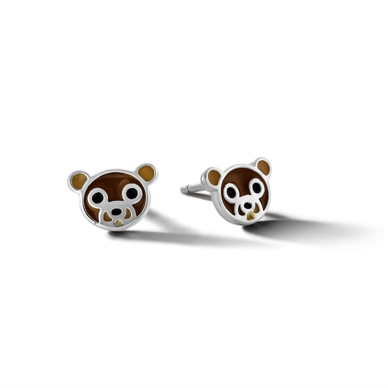 Sterling Silver Enamel Bear Head Studs