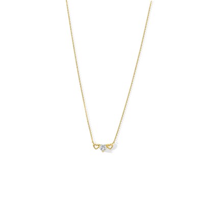 10K Solid Gold CZ Three Hearts Pendant - 17" + 1"