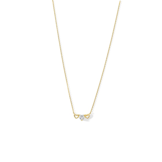 10K Solid Gold CZ Three Hearts Pendant - 17" + 1"