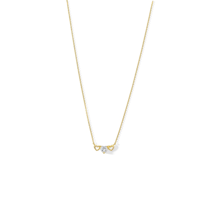 10K Solid Gold CZ Three Hearts Necklace